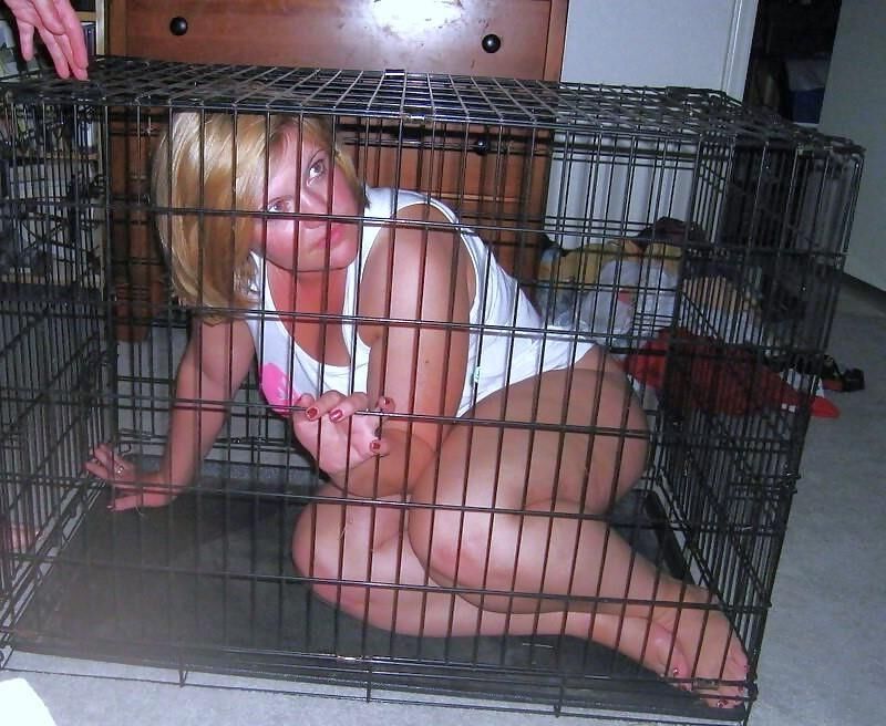 Caged chubby young slut