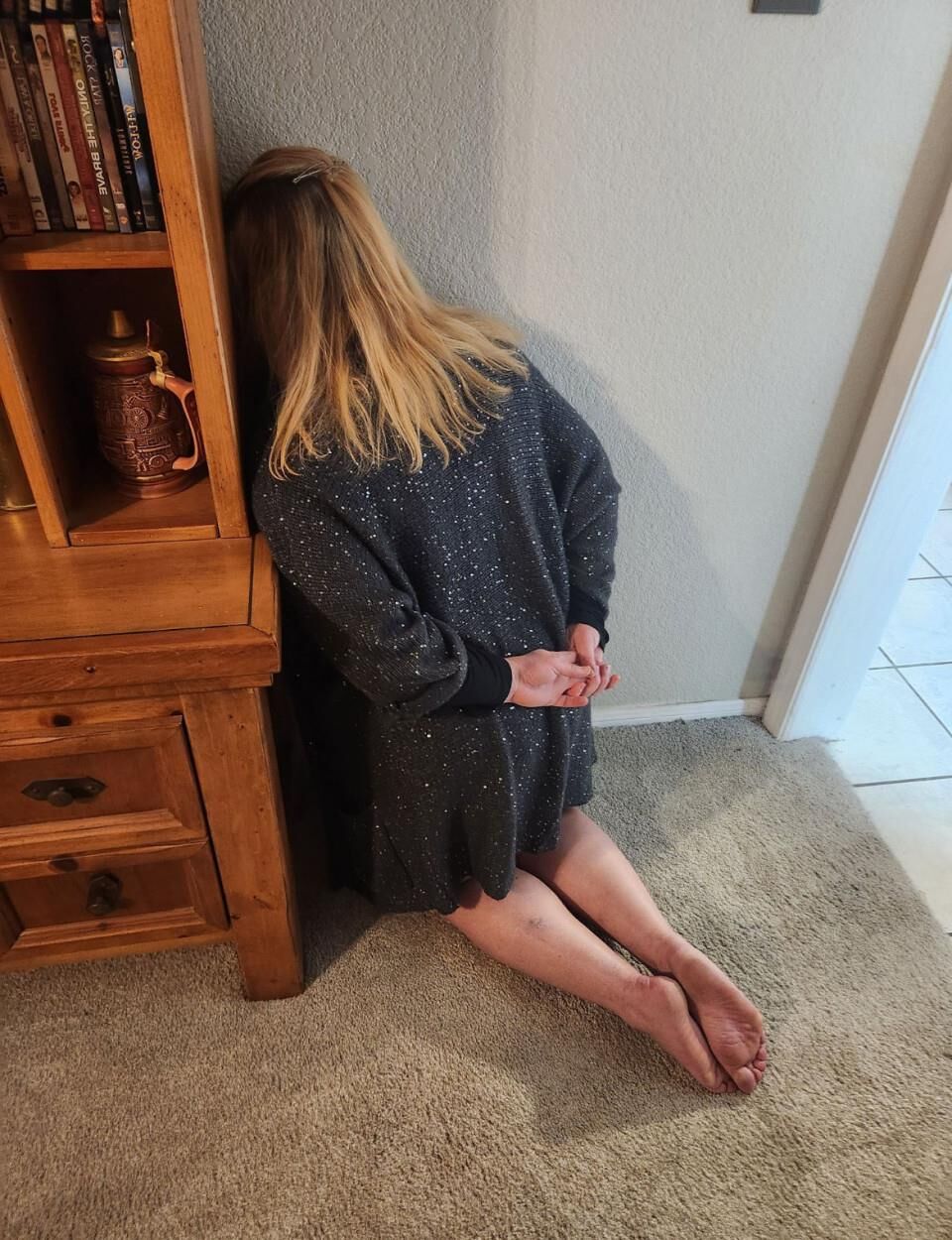 Domestic Discipline moments. corner time on her knee