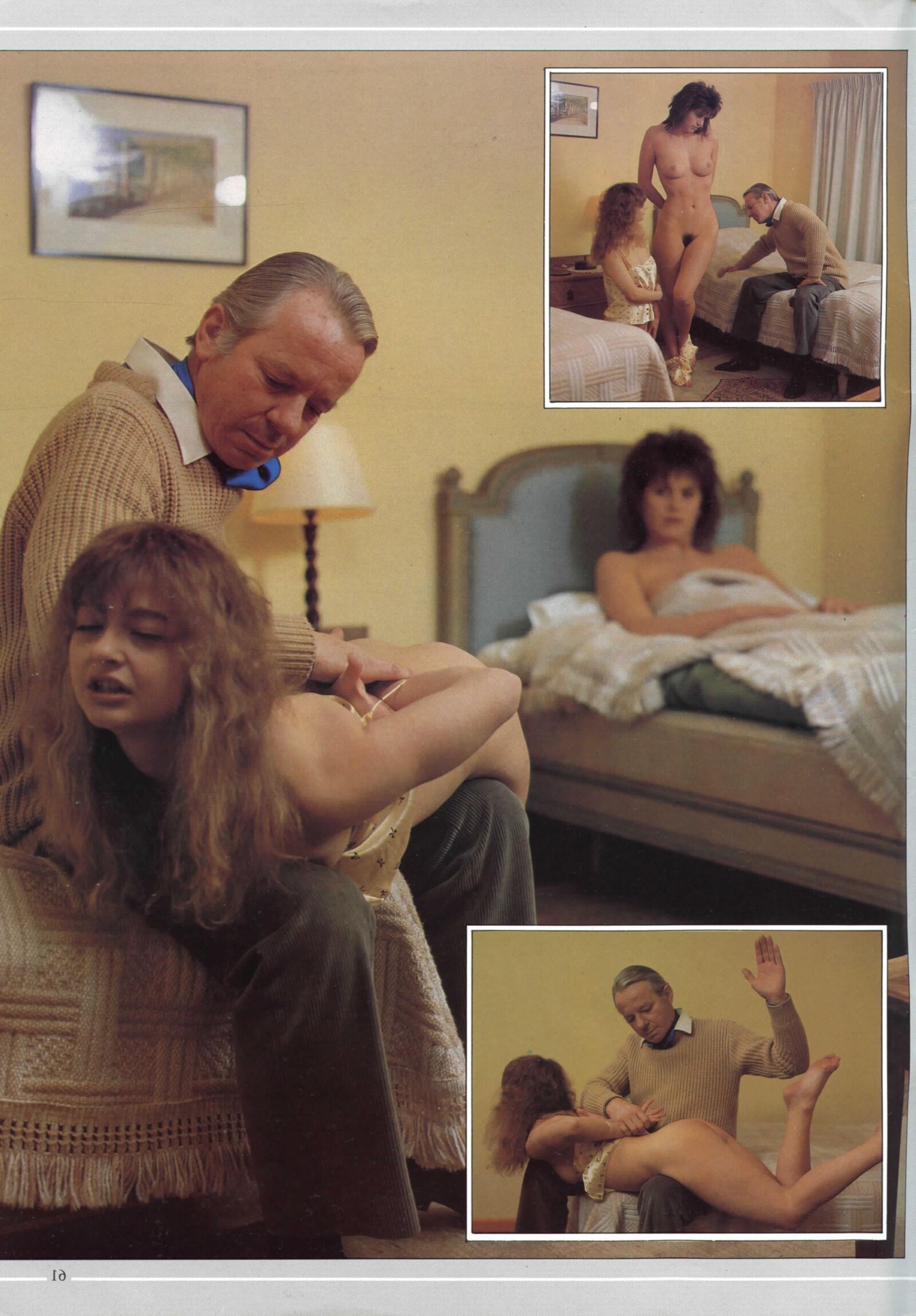 Retro Spanking errötet Bild Set zwei Mädchen Jumper Mann