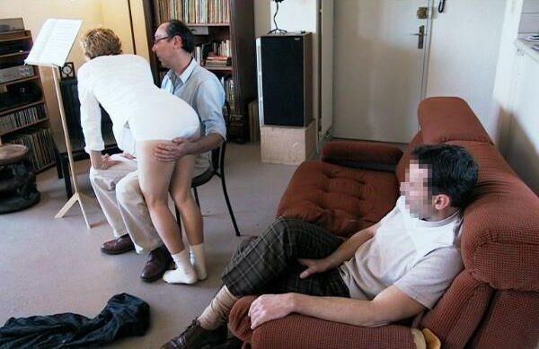 Spank and Shame blonde haired mature two men music lesson