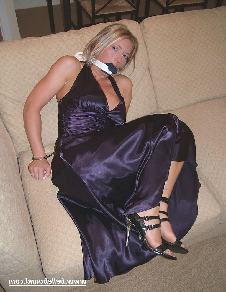 Charlie Dee Bound in Purple Satin Dress