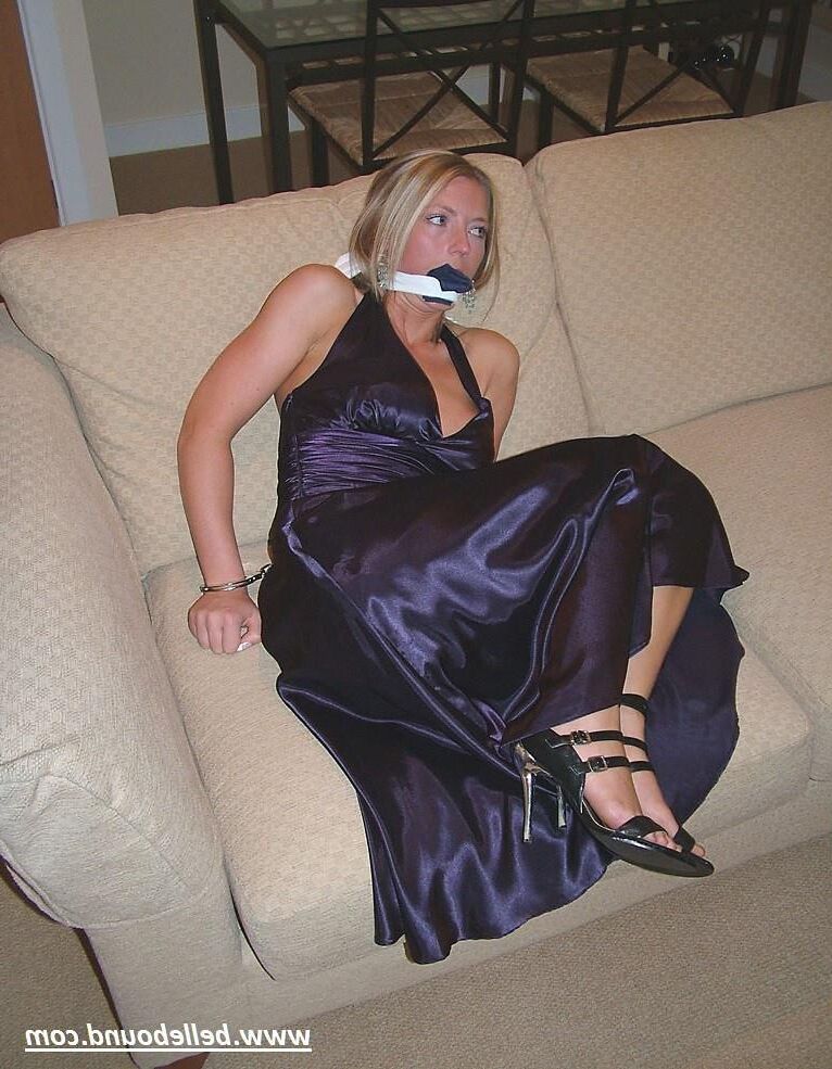 Charlie Dee Bound in Purple Satin Dress