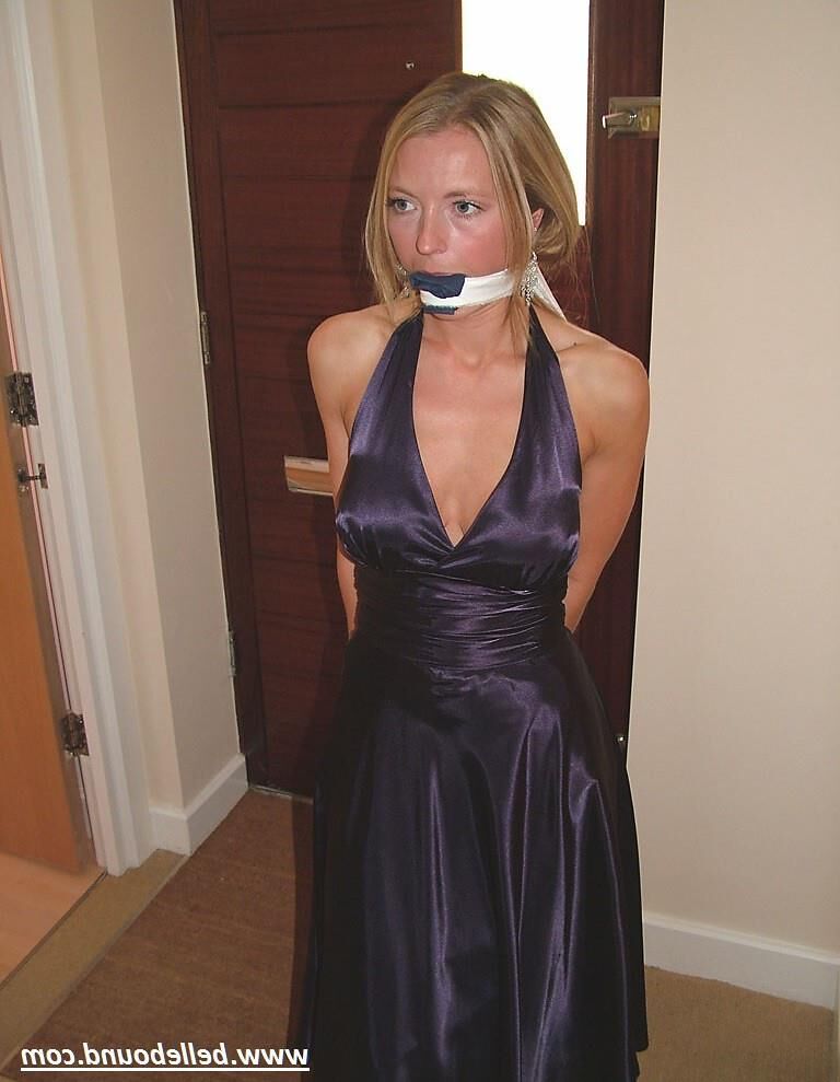 Charlie Dee Bound in Purple Satin Dress