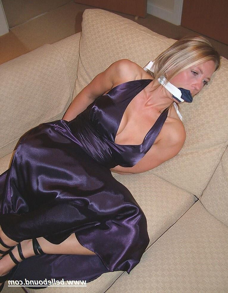 Charlie Dee Bound in Purple Satin Dress