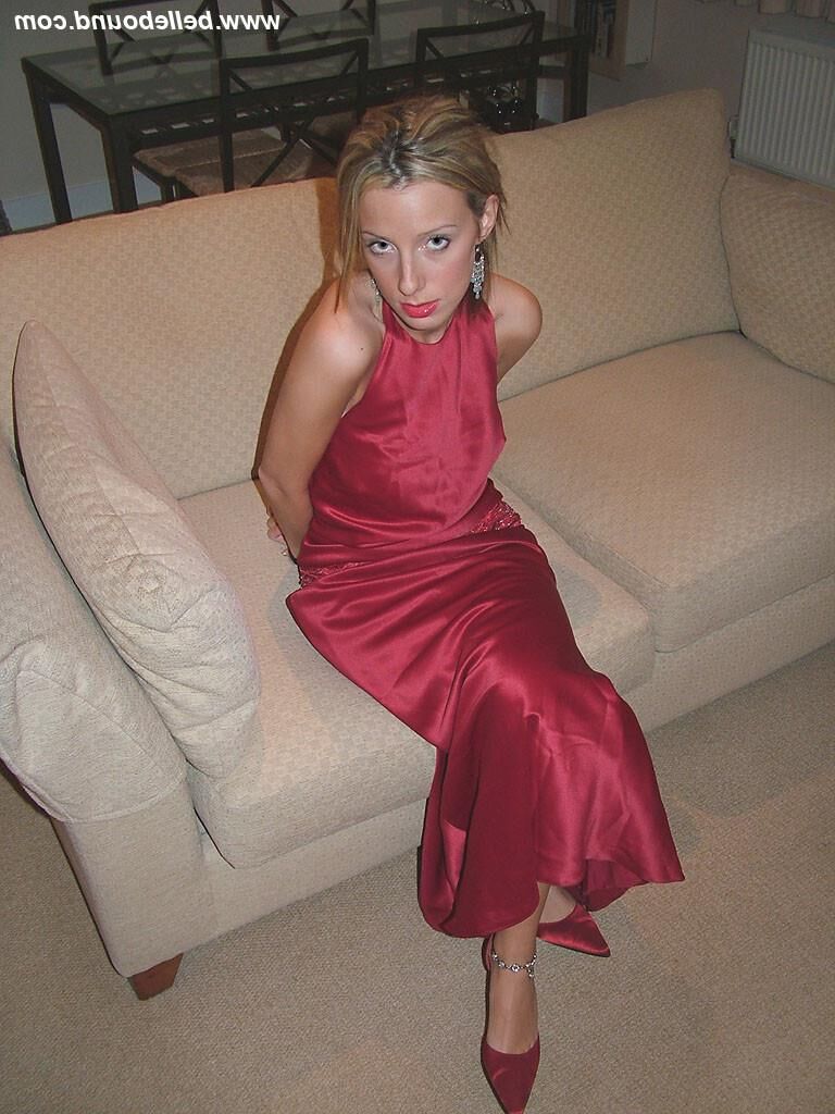 Chrissy Bound in Maroon Dress