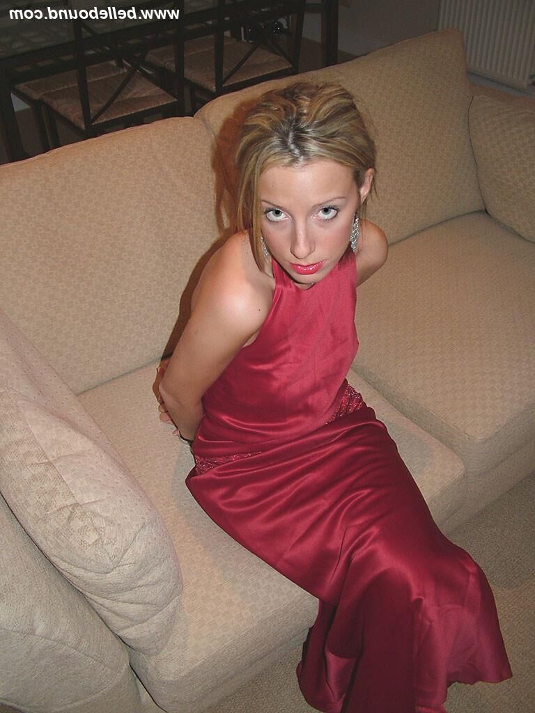 Chrissy Bound in Maroon Dress