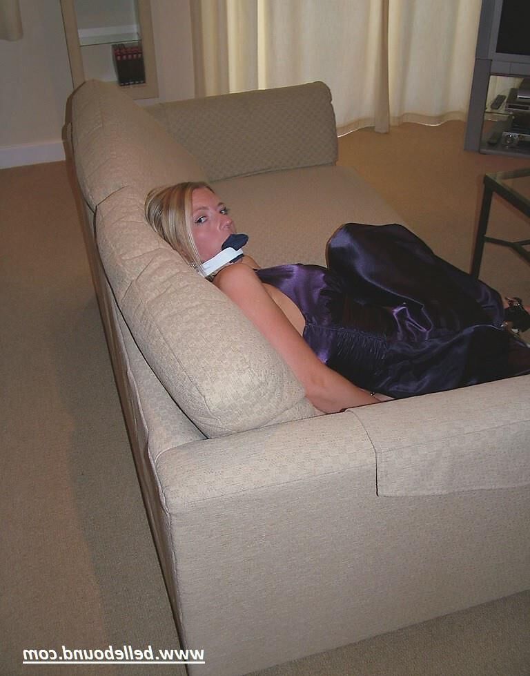 Charlie Dee Bound in Purple Satin Dress
