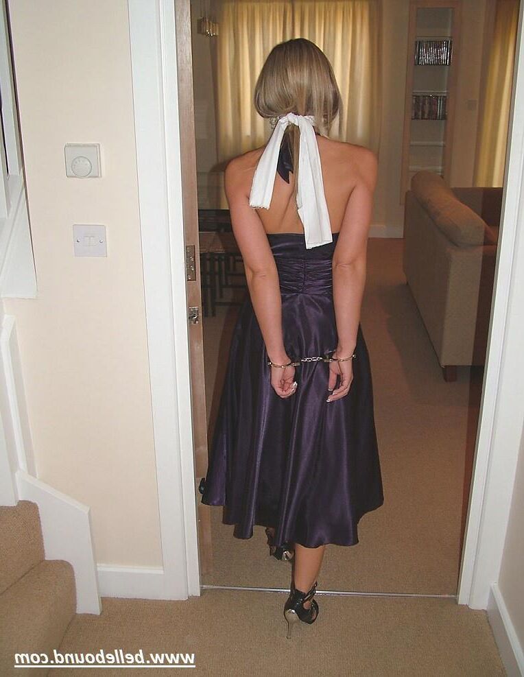 Charlie Dee Bound in Purple Satin Dress