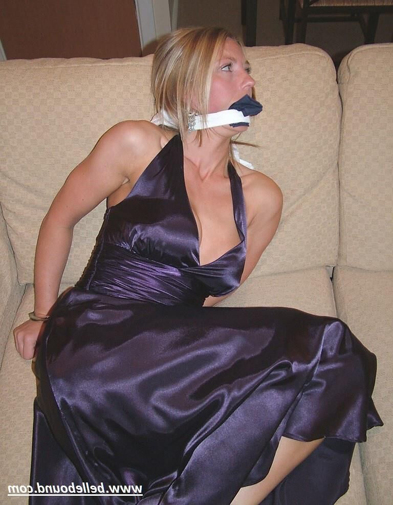 Charlie Dee Bound in Purple Satin Dress