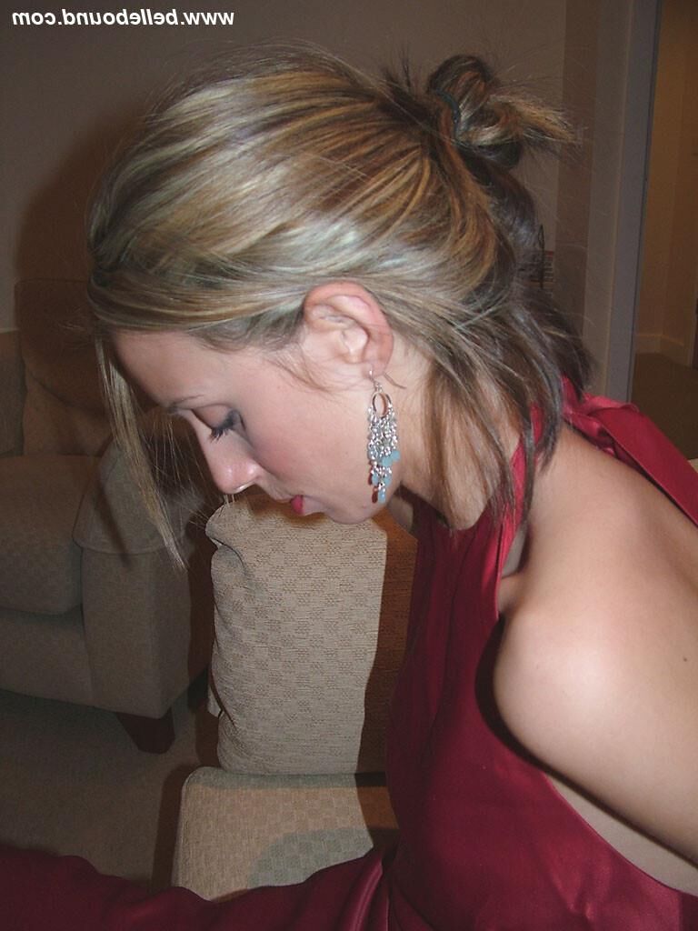 Chrissy Bound in Maroon Dress