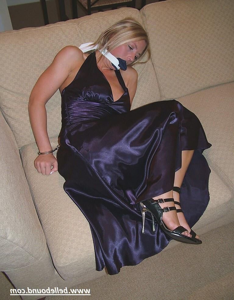 Charlie Dee Bound in Purple Satin Dress