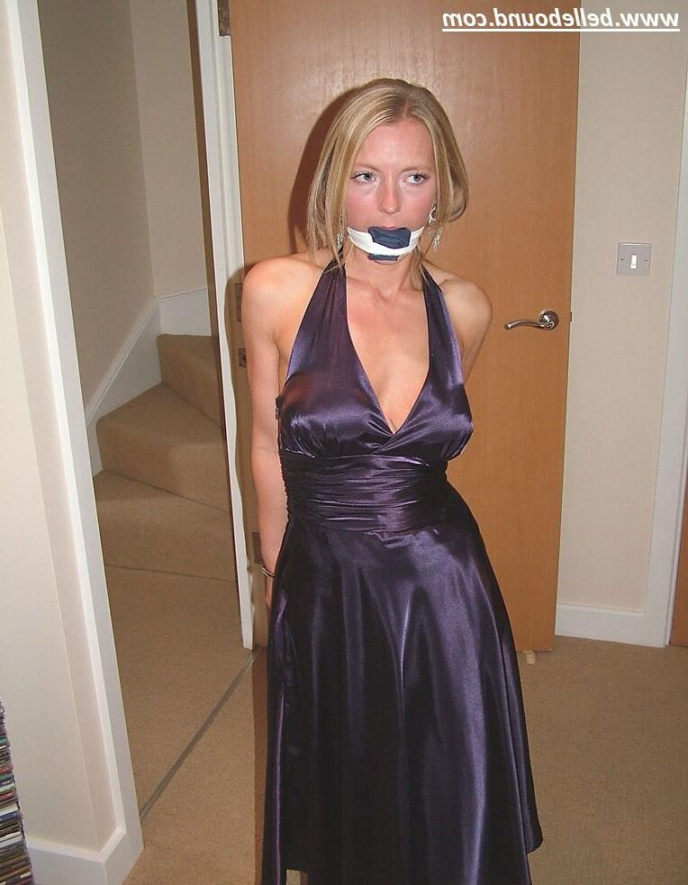 Charlie Dee Bound in Purple Satin Dress